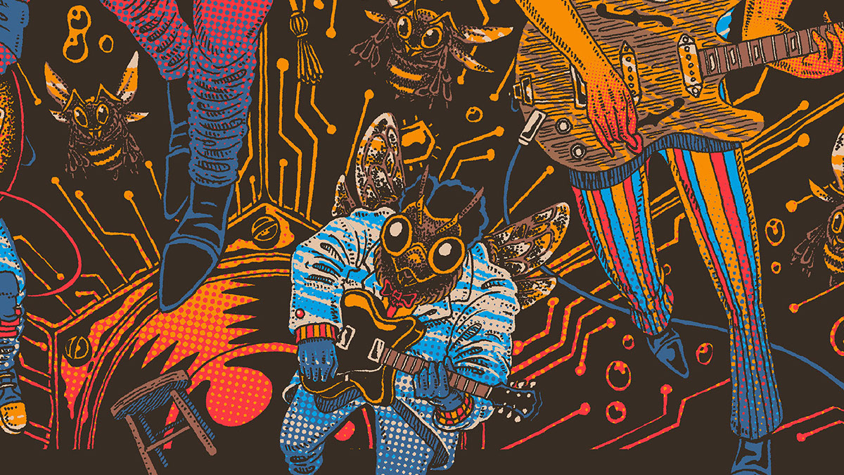 poster music design beetronics Caramurú guitar handmade psychedelic art pop