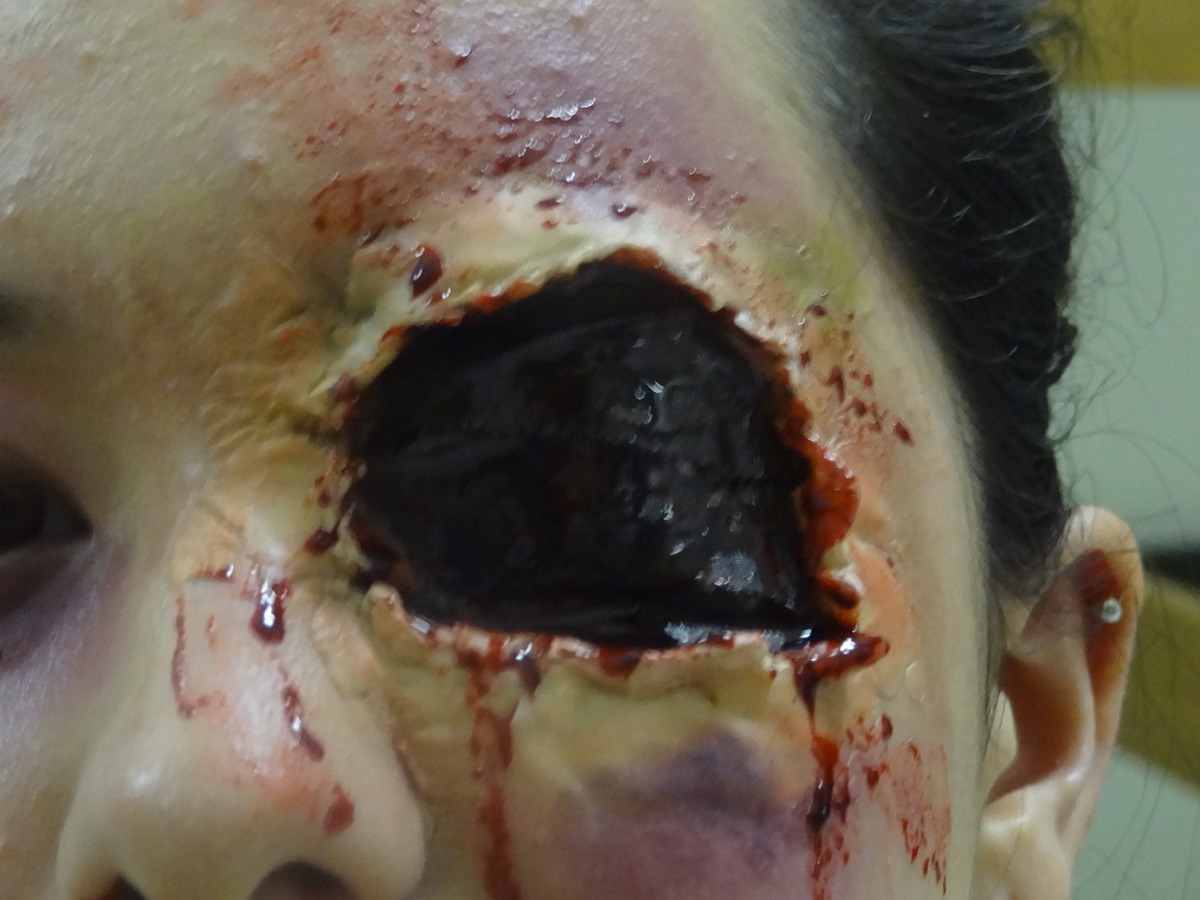 special effects makeup gouged eye uncomfortable