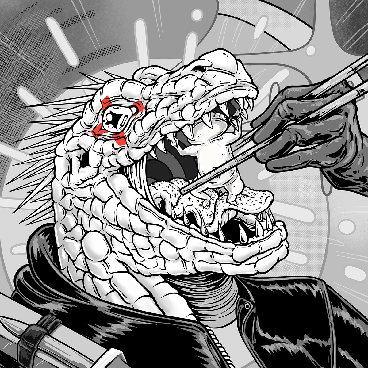 anime art caiman Digital Art  dorohedoro gyoza ILLUSTRATION  lizard manga reptile
