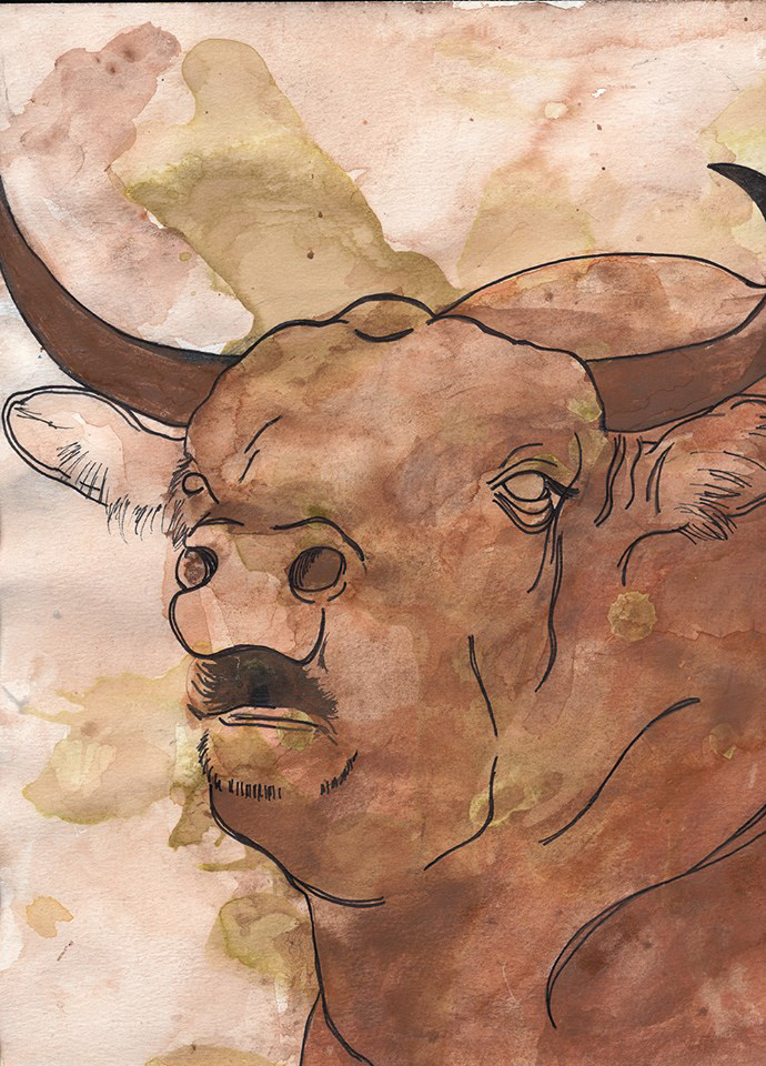 lion Lions deer DEERS doe gazelle watercolor ink tea antlers roar ox cow