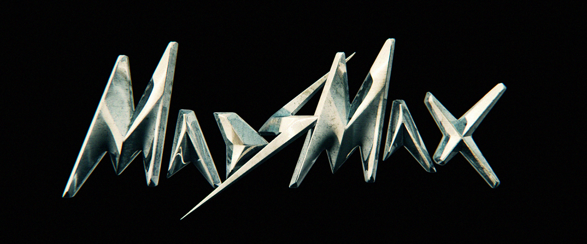 WB MAX Mad Max Fury Road logo 3D c4d Style Frames text Treatment metal Retro movie steel chisel