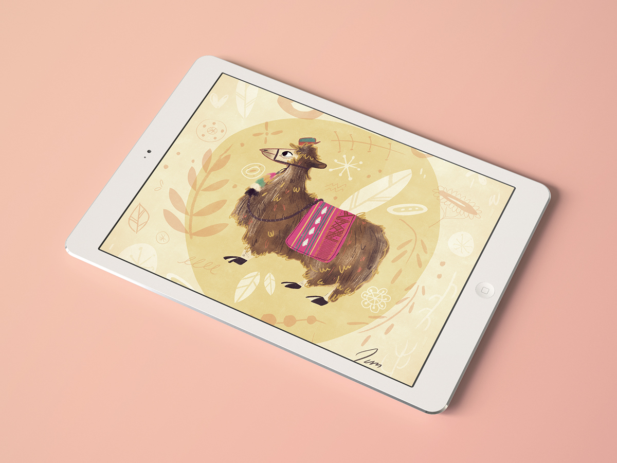 Poolga LAMA Juliana Cuervo Wallpapers iphone iPad ipod peru peruvian folklore illustrations ilustracion animals kid children illustration
