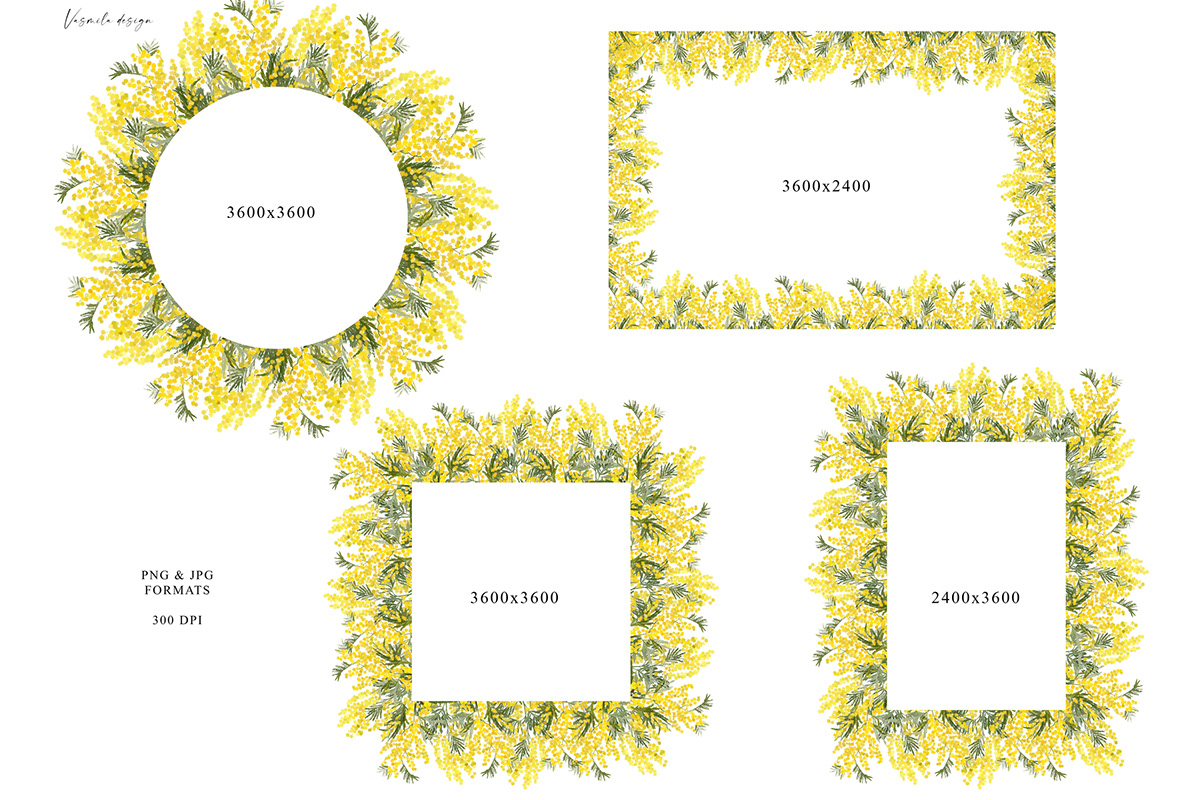 border design digital paper floral floral pattern Flowers frame mimosa seamless pattern yellow