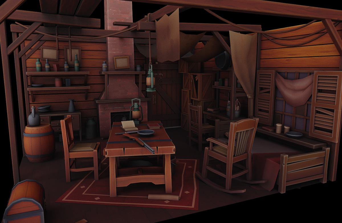 3D game Low Poly room Sherlock Holmes