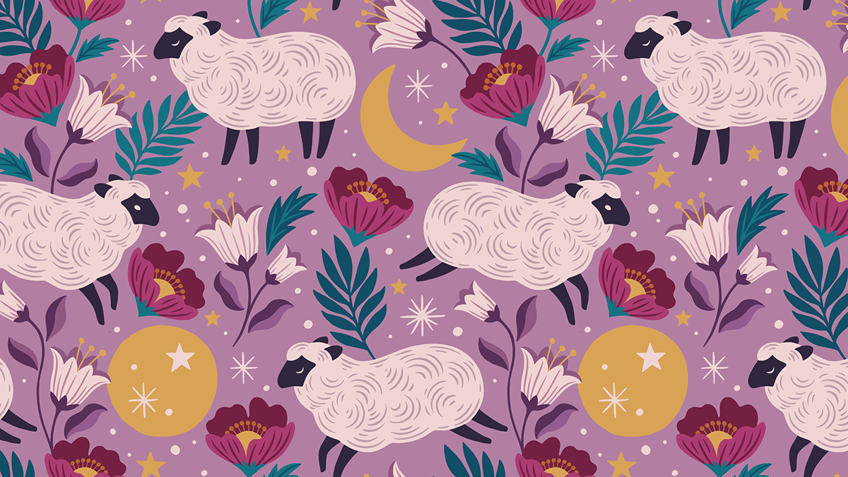 animal floral ILLUSTRATION  moon pattern pattern design  repeat sheep stars textile design 