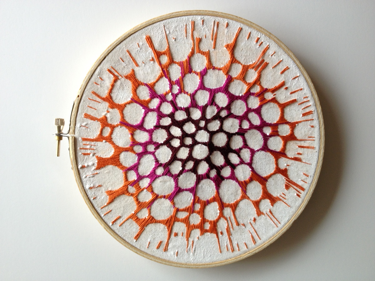 Embroidery  Pink  orange Maroon embroidery hoop mini fiber art fiber art fiber