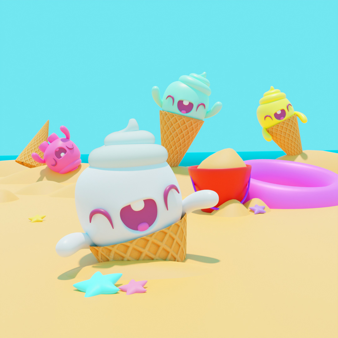 droolwool 3D illustration blender kawaii illustration ice cream summer toy design 