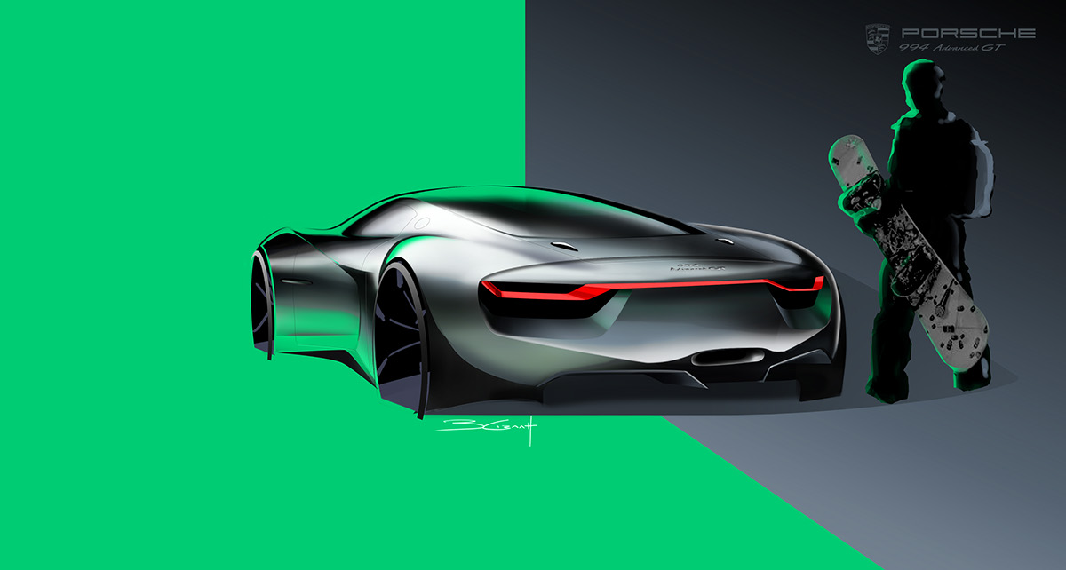 Porsche design concept sketch rendering photoshop advanced Sportscar 994GT gt