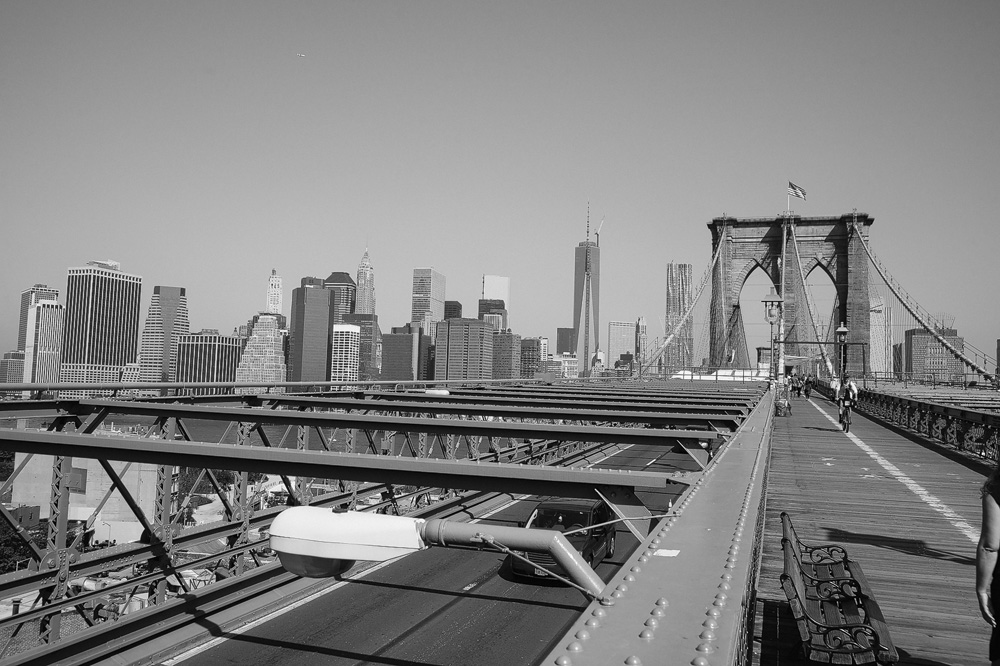 new york city Manhattan Brooklyn bridge water skyline Cars construction
