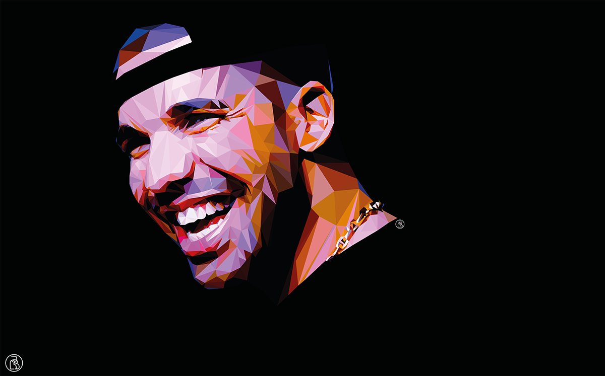 digital creative Illustrator photoshop sport star Celebrity face triangular geometric paint Drake LOW poly low-poly