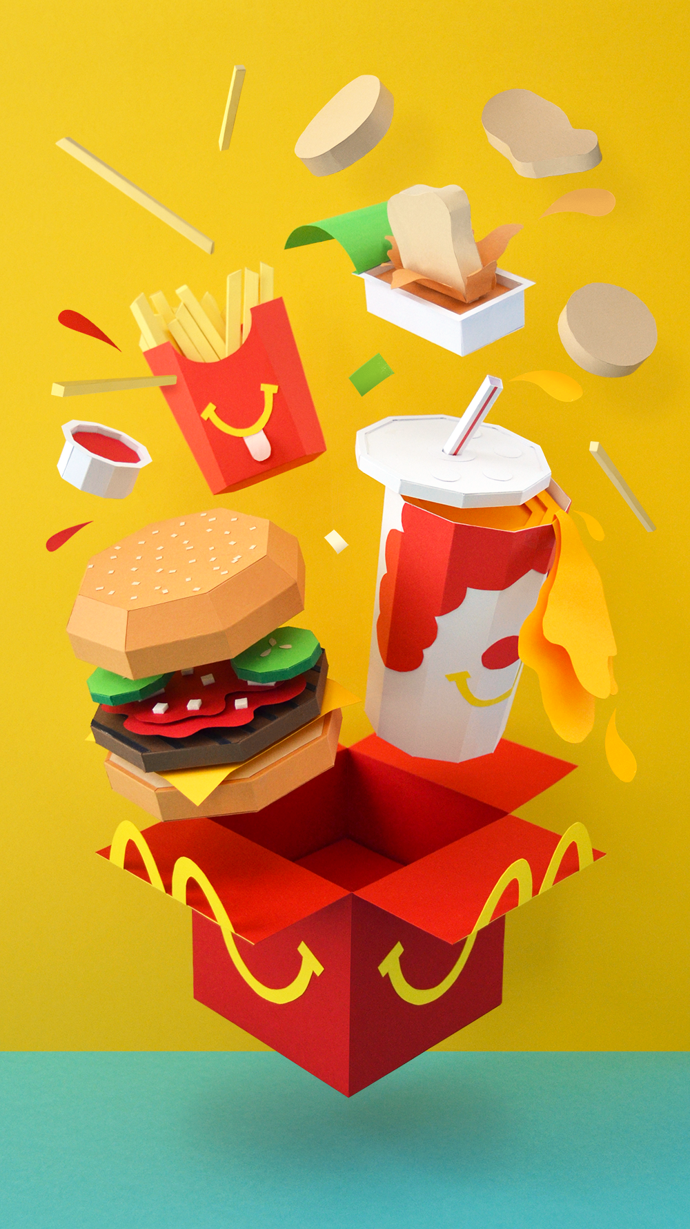 paper paper craft snacks burger Fries Happy Meal still life