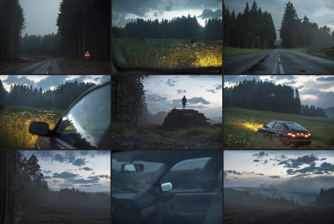 Landscape Film   DUSK car headlights road Exit escape anathema mood