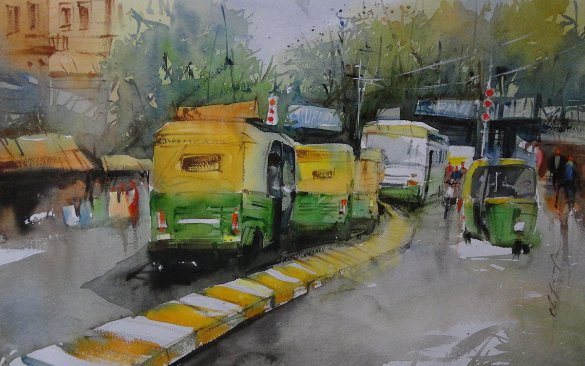 Indian watercolour artist watercolour painting indian artist nitin singh Watercolour landscape  watercolour