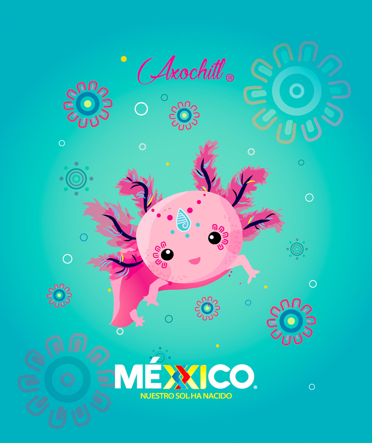 Ilustración de Ajolote para productos de Diseño Mexicano Contemporáneo. 
