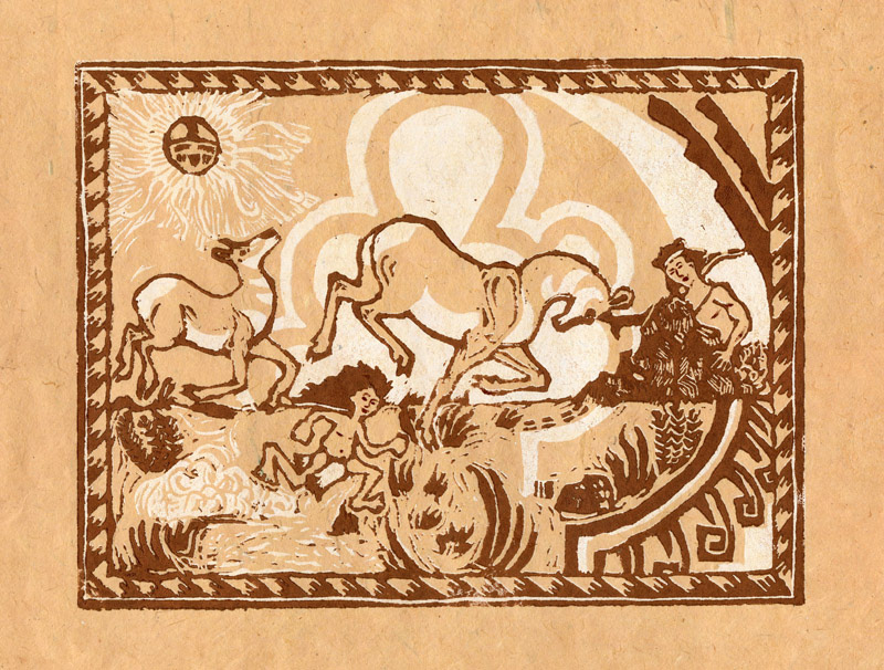 Antelope Boy folktales native american children's book linocut Relief Printmaking printmaking