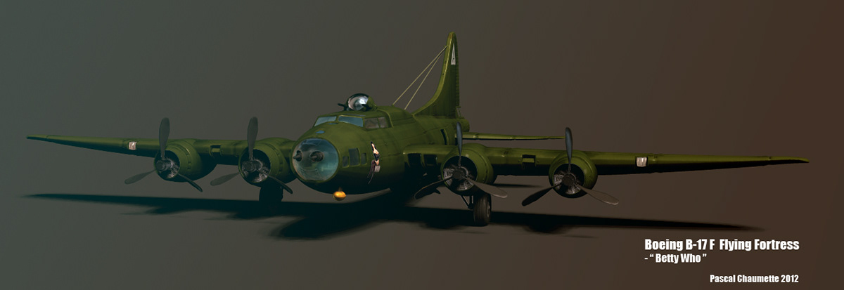 Zbrush 3dstudio 3dart 3D model Aircraft B-17 unity3D game asset  textures Specular normal map diffuse map betty page