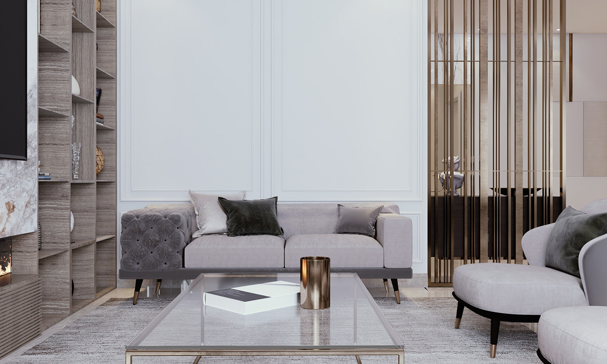 3D architecture cotemporary design Interior luxury NEWCLASSIC reception Render visualization