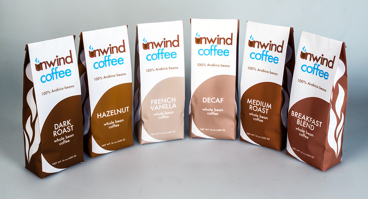 Coffee Unwind relaxing Energizing Coffee Bags hazelnut vanilla roasts Steam
