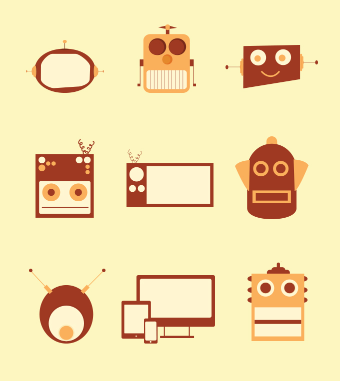 Web logo robots vintage illustrate animated brand portfolio personal