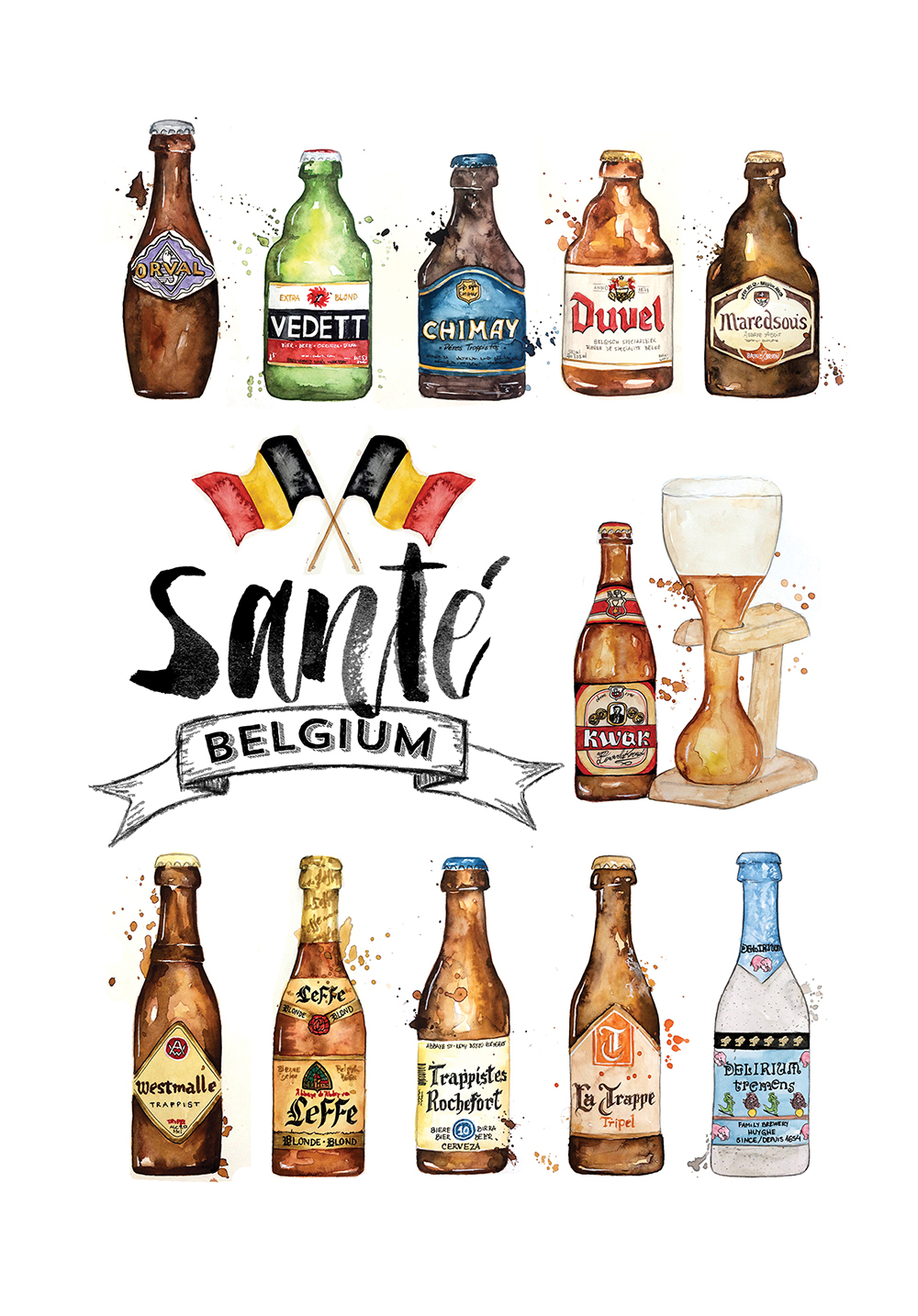 beer Cerveja bélgica belgium watercolor aquarela Packaging Label Drawing  hand made