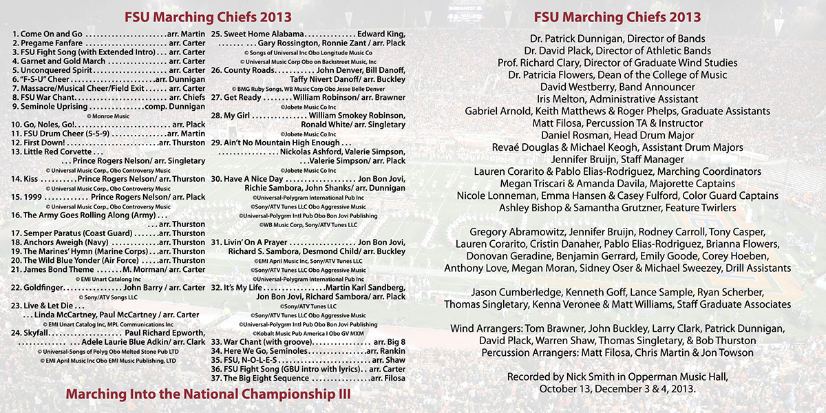 florida state university Marching Chiefs FSU design CD design