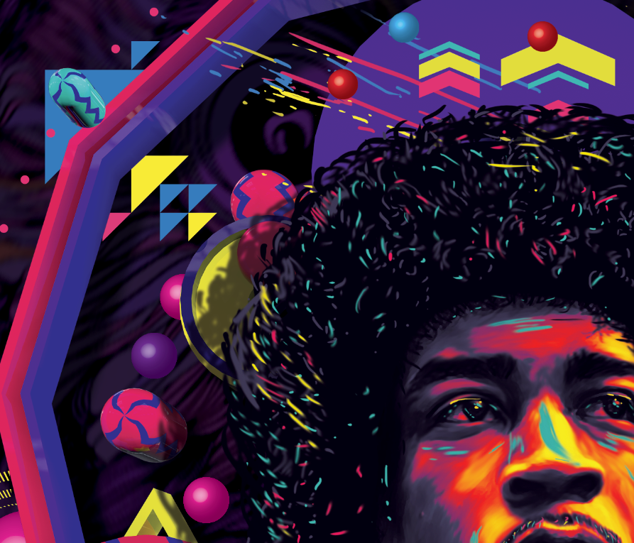 Hendrix 70s neon colors rock rock&roll magazzine revista culture guitar blues Experience psychedelic history