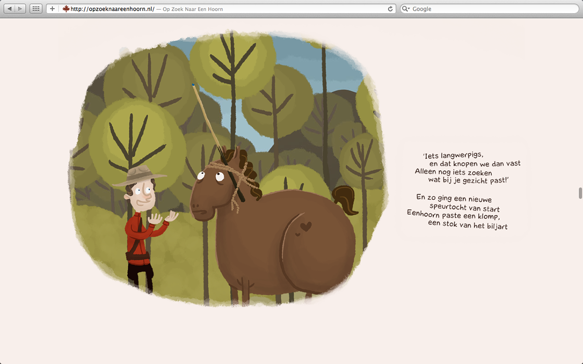 parallax Website unicorn eenhoorn mounty Canada Scrolling children's book Horn rainbow story