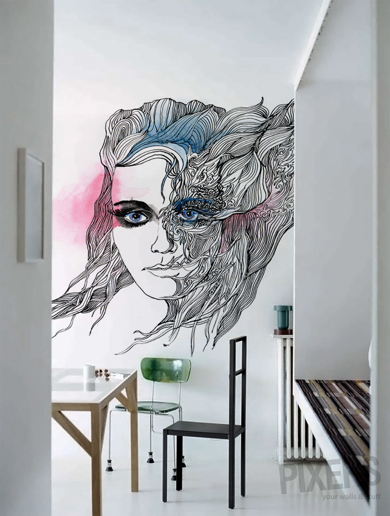 pixers phantasmagory wall decal wallpaper Mural face eye woman girl Beautiful romantic modern