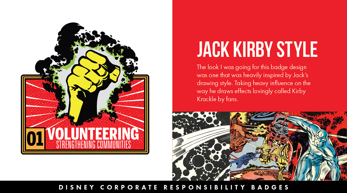 disney star wars marvel jack kirby Corporate Responsibility Badge design charity stickers Ducktales