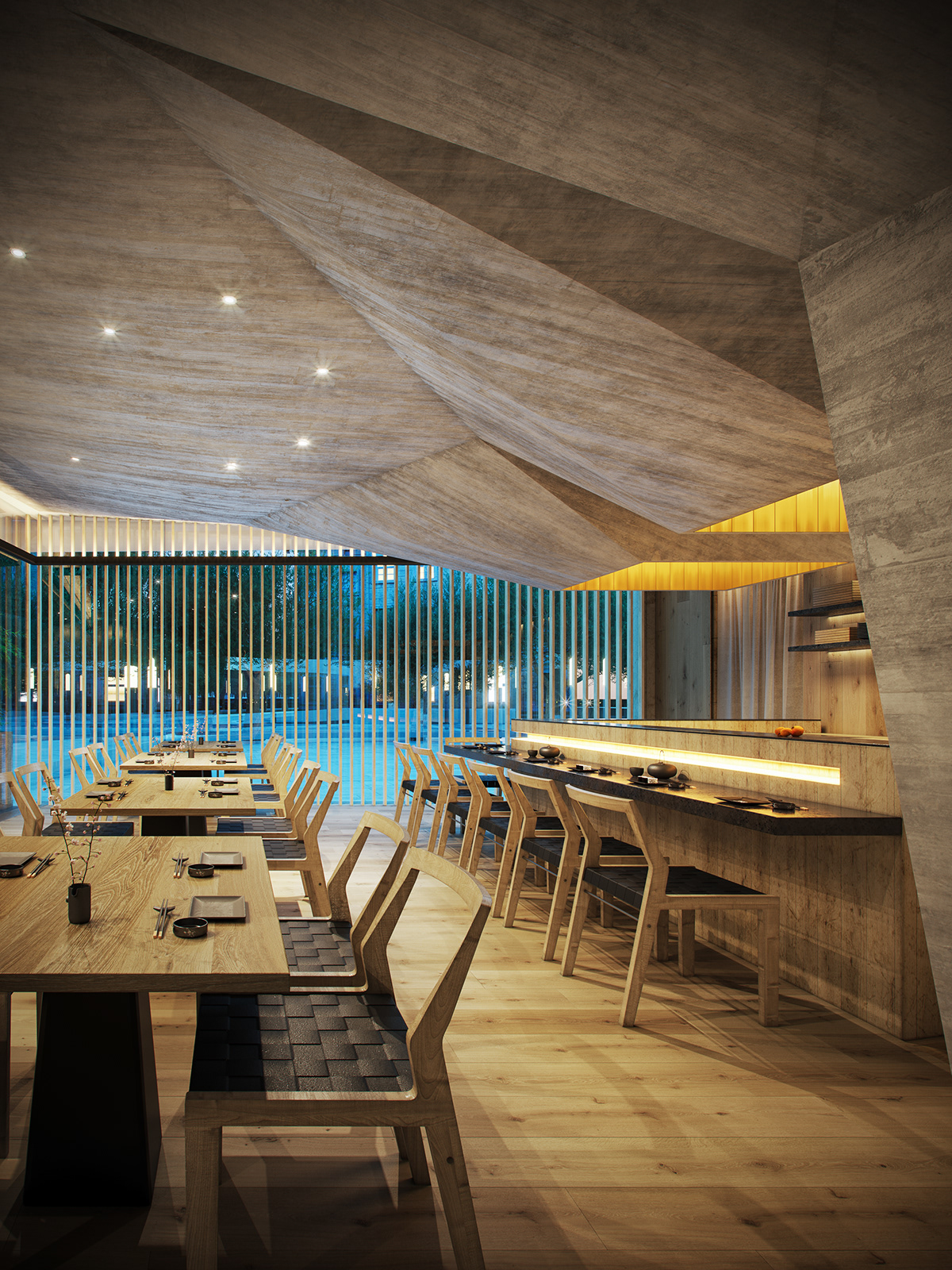 architecture bar Interior interiordesign japanese Michanarchitecture Renovatiodesign restaurant Sushi visualization
