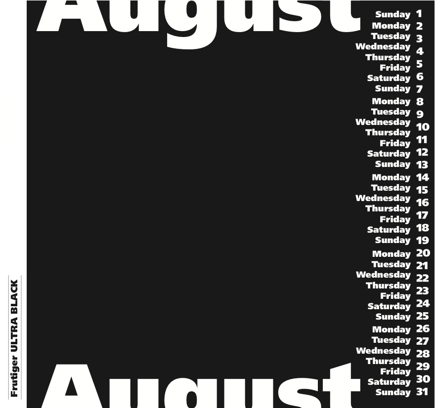 black & white type calendar 2010