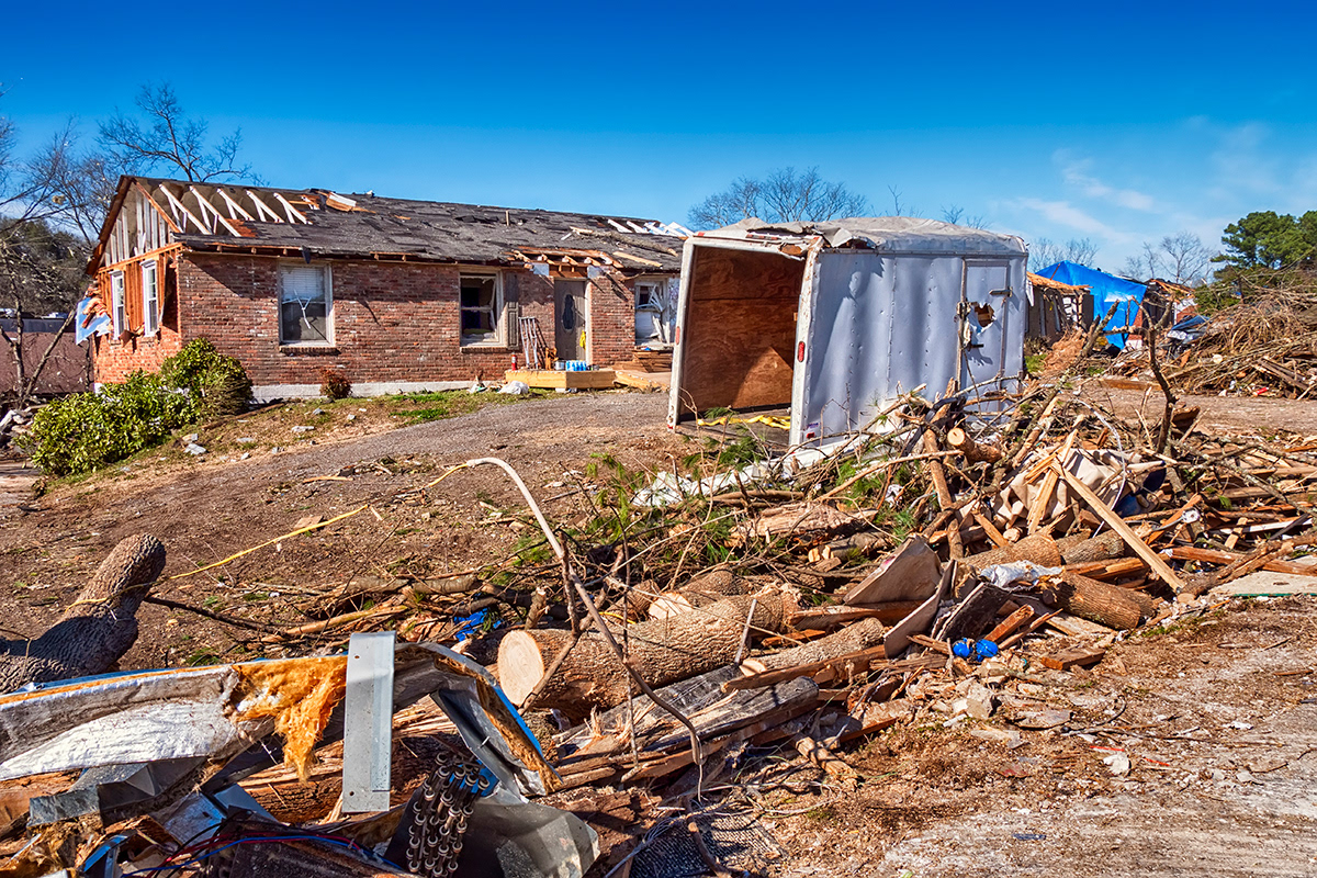The 2020 Nashville tornado in Donaldson, TN,  Stafford Drive, showcasing Tornado Damage.
