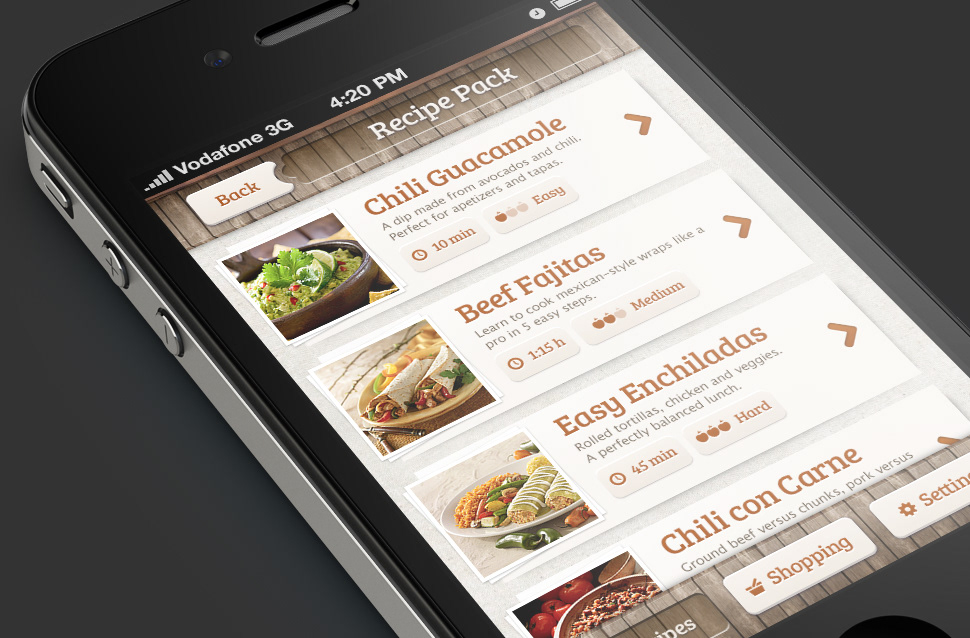 mobile app iphone application ios apple retina UI ux cooking Food  Food & Drinks recipes Chefs