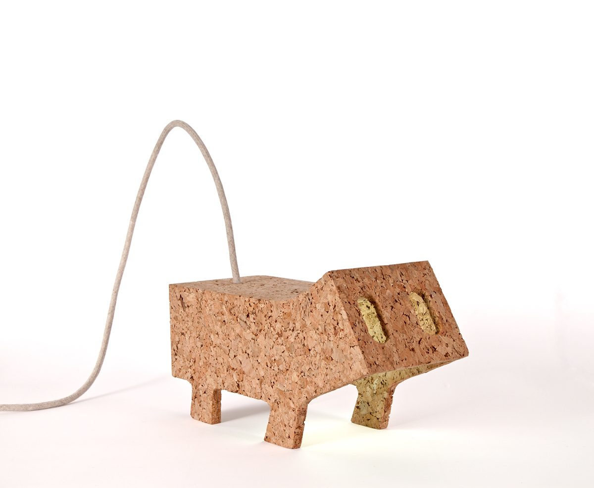 cork  lamp  design product  linen  textile  ferret  animal  Cute  luminaire