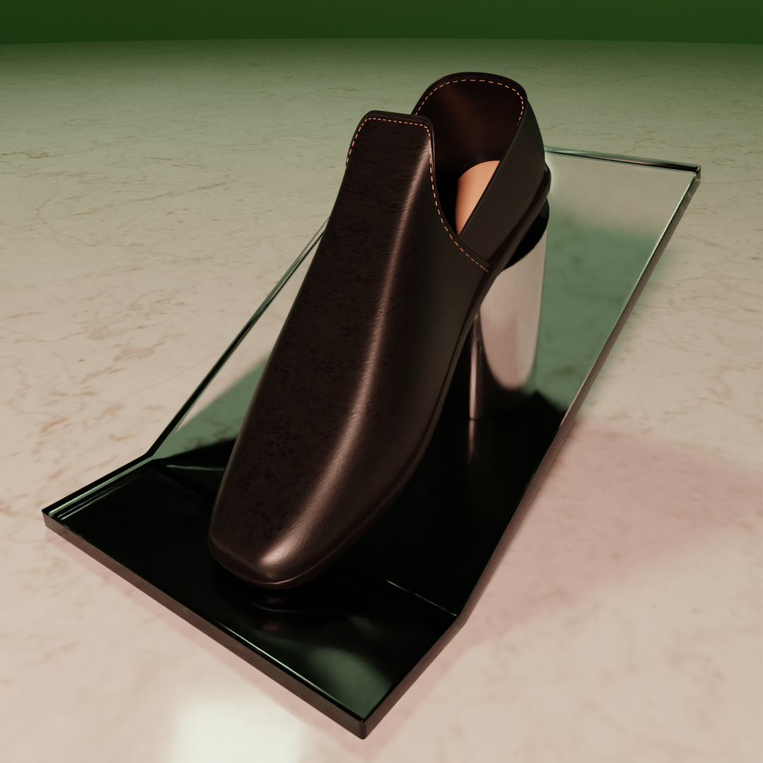 3D black leather shoe