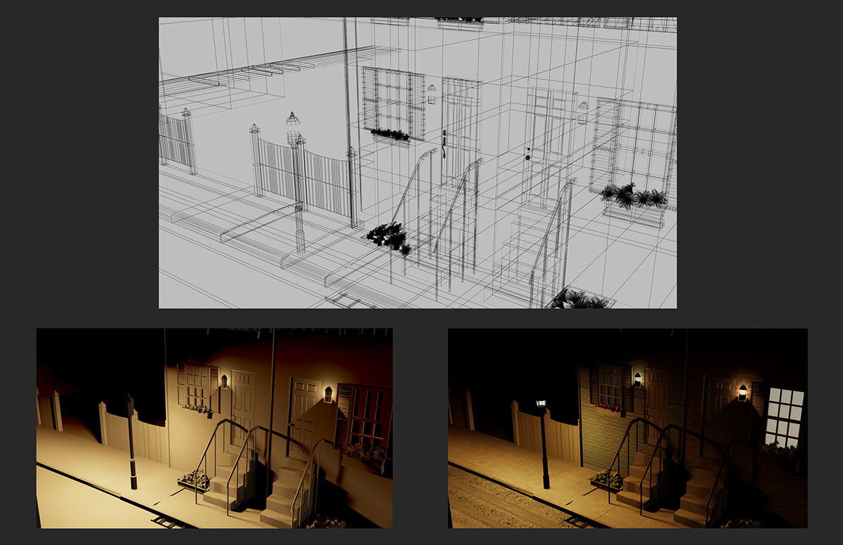 3d modeling 3D Autodesk 3ds max environment Street city Urban night lights Landscape Baltimore wireframe