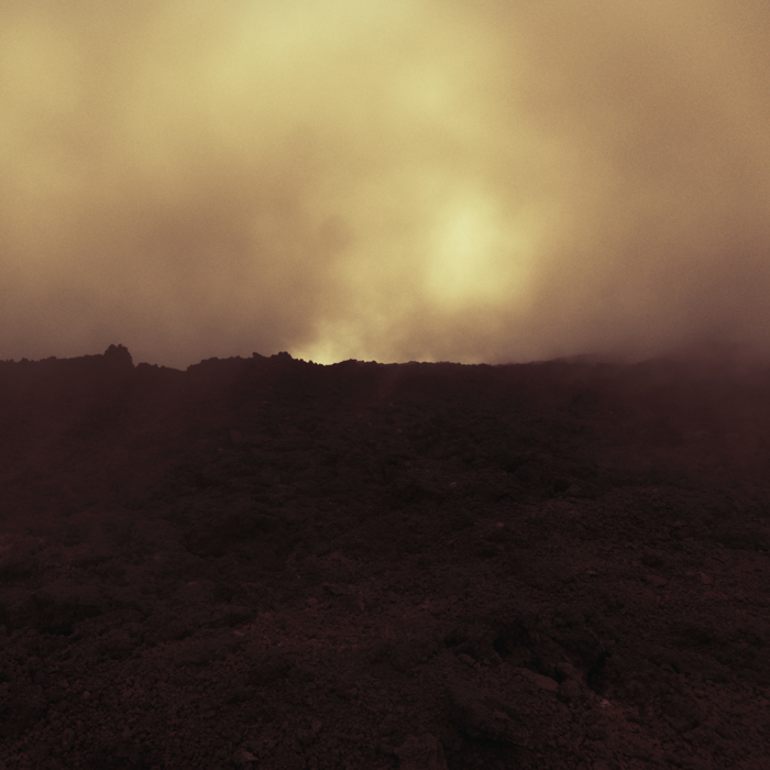 volcano print smell point-and-shoot powershoot fog air heat fine-art red brun brown rock lava
