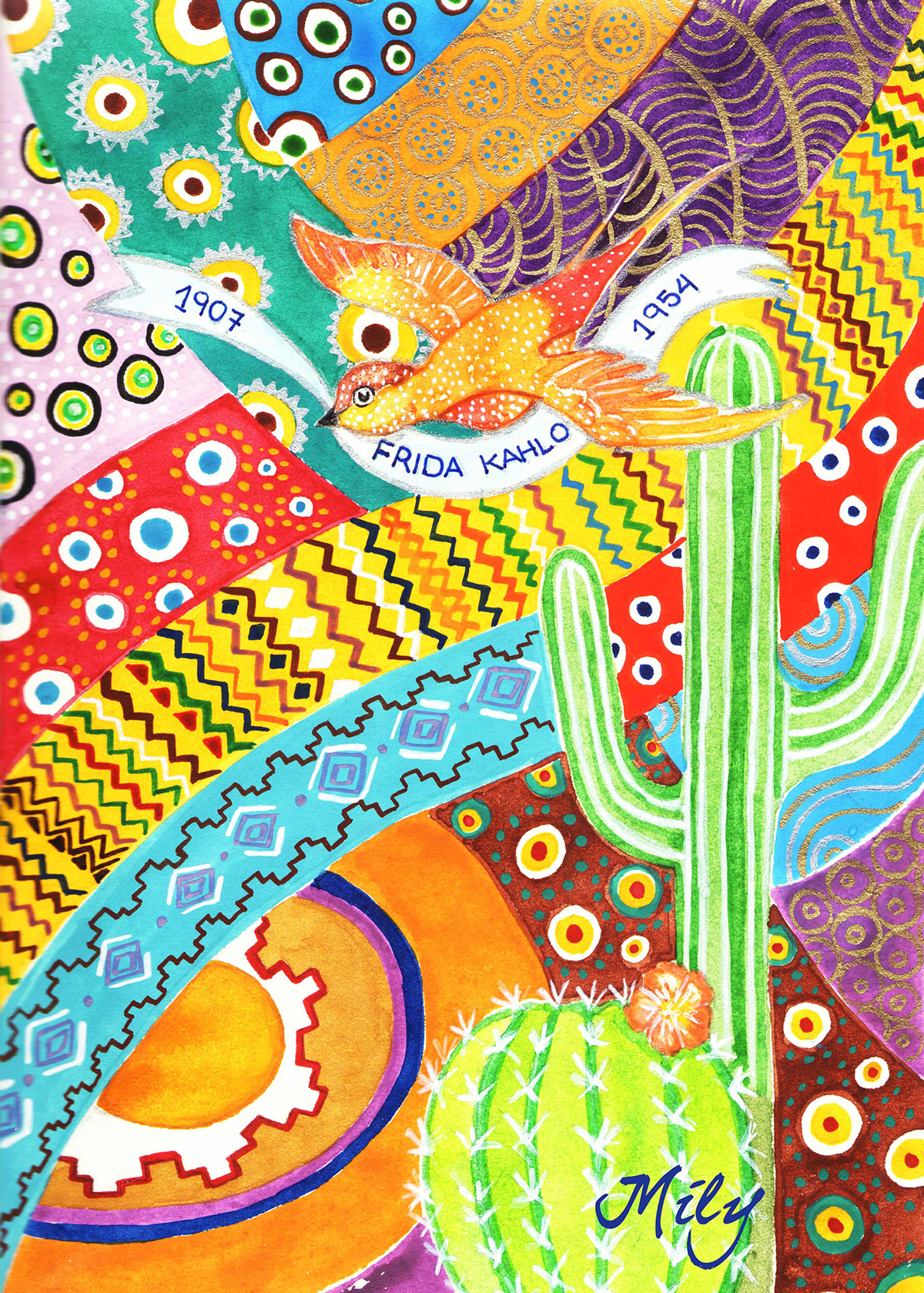 Illustrated book  pitayas captus Artist Journal Frida Kahlo tribute Patterns mexico Las Pitayas Book Bird Illustration published artwork  mily Universidad Autónoma Chapingo artis journal pages bird art