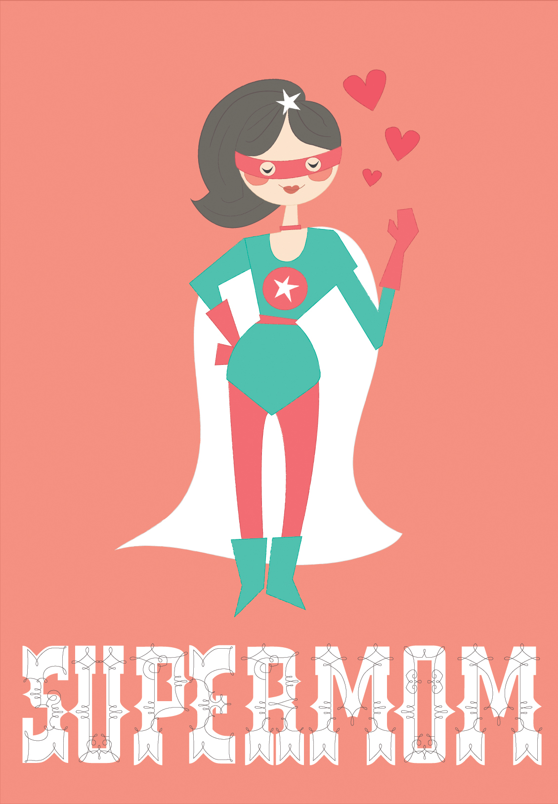 Retro vintage greeting card for mum mom mommy SuperHero superwoman supermom akashisko akasha hanka zámečníčková