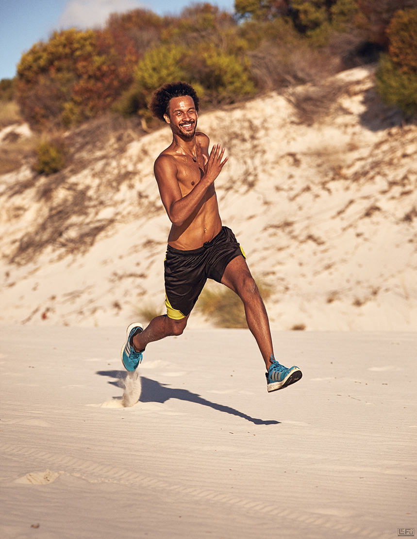 sport outdoors running dunes summer afrohair male sportmodel lefu lefuphoto south africa cape town