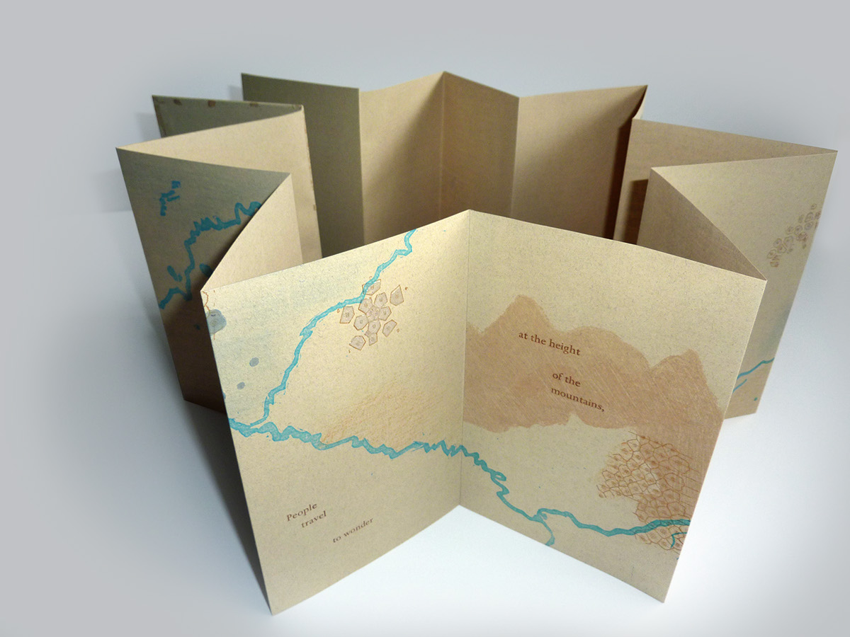 letterpress vandercook linocut foil book accordion map cartography Mississippi midwest iowa river wander wanderlust
