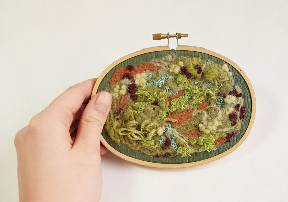 moss Embroidery texture applique felting