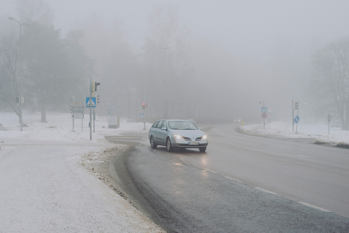 winter fog mist Tapiola Espoo finland people