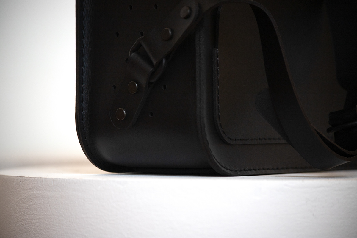 minimal leather backpack detail shot 