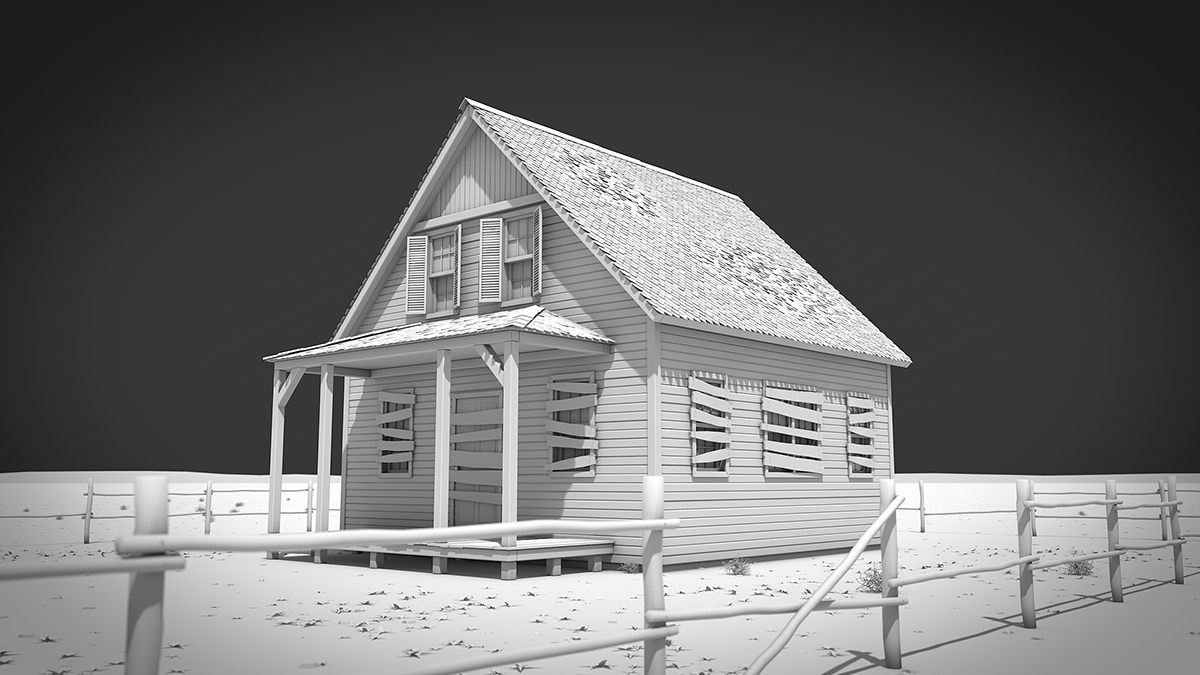 3D Render abandoned house house
