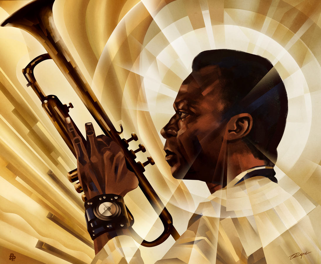 jazz music Cover Art cubism artdeco portraits chet baker Louis Armstrong Miles Davis John Coltrane