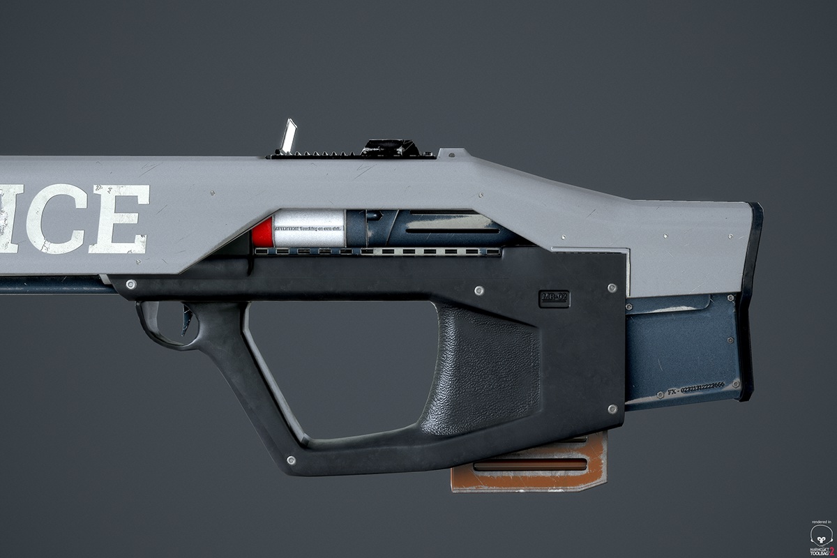 Cyberpunk fanart xNormal rifle game dev assets LOW poly Scifi HardSurface