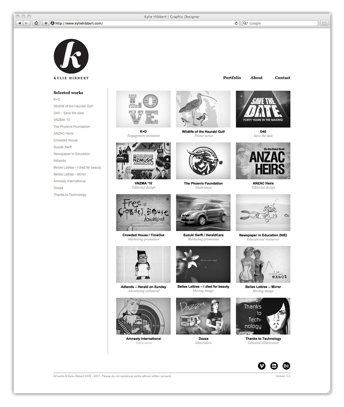 portfolio  Self Promotion  web design  javascript  Jquery  Kylie Hibbert HTML css minimal white space