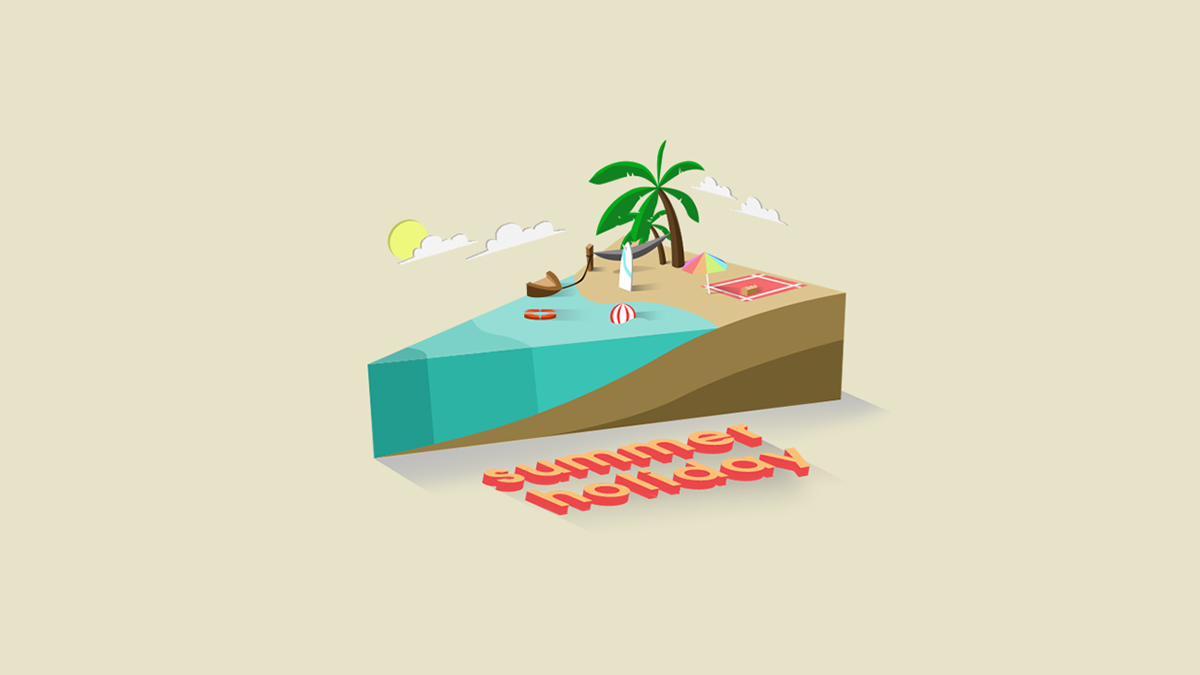 isometrics summer Holiday design slice beach Coconut ilustration sea