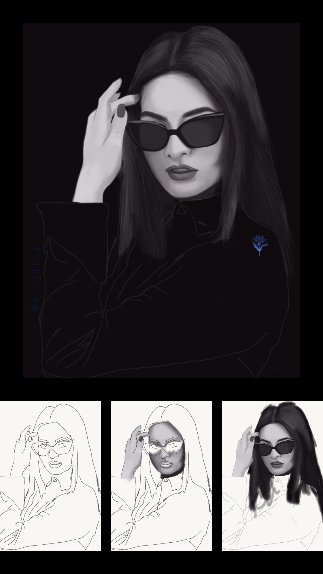 all black black and white Character sketching  Digital Art  greyscale ILLUSTRATION  portrait Practice Quick Study Sunglasses